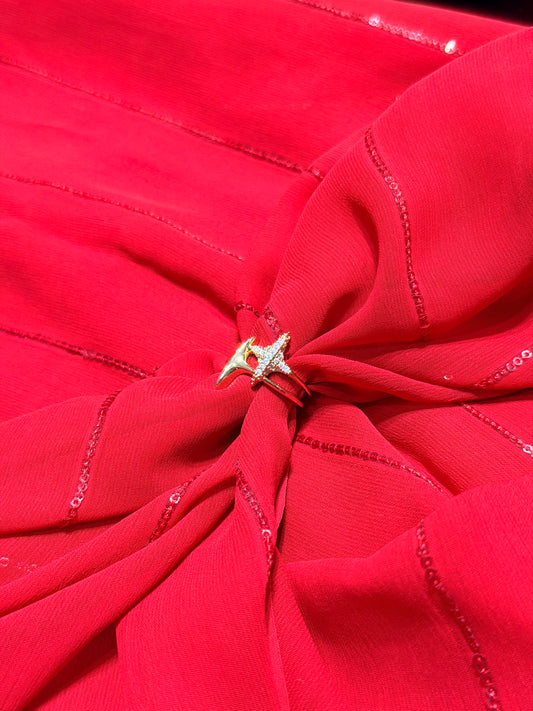 Crystal Studded Adjustable Gold Plated Star Fish Ring