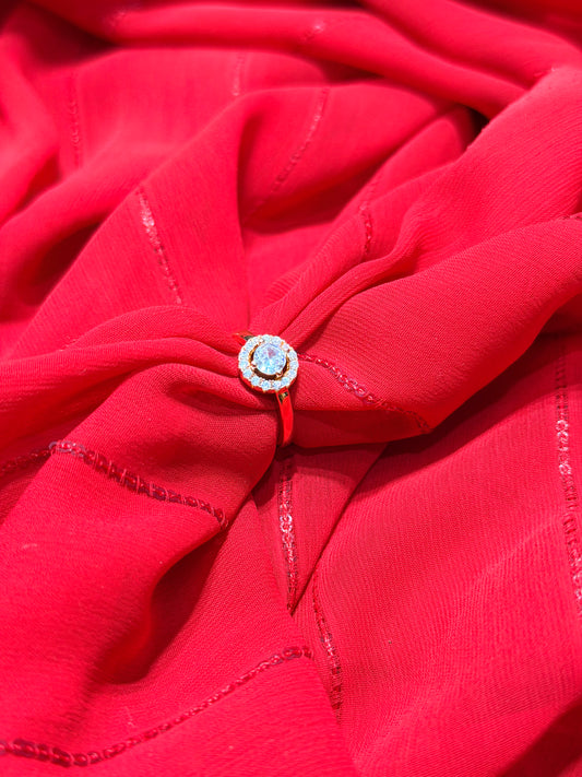 Round-cut Halo Setting Rose Gold-toned Adjustable Ring