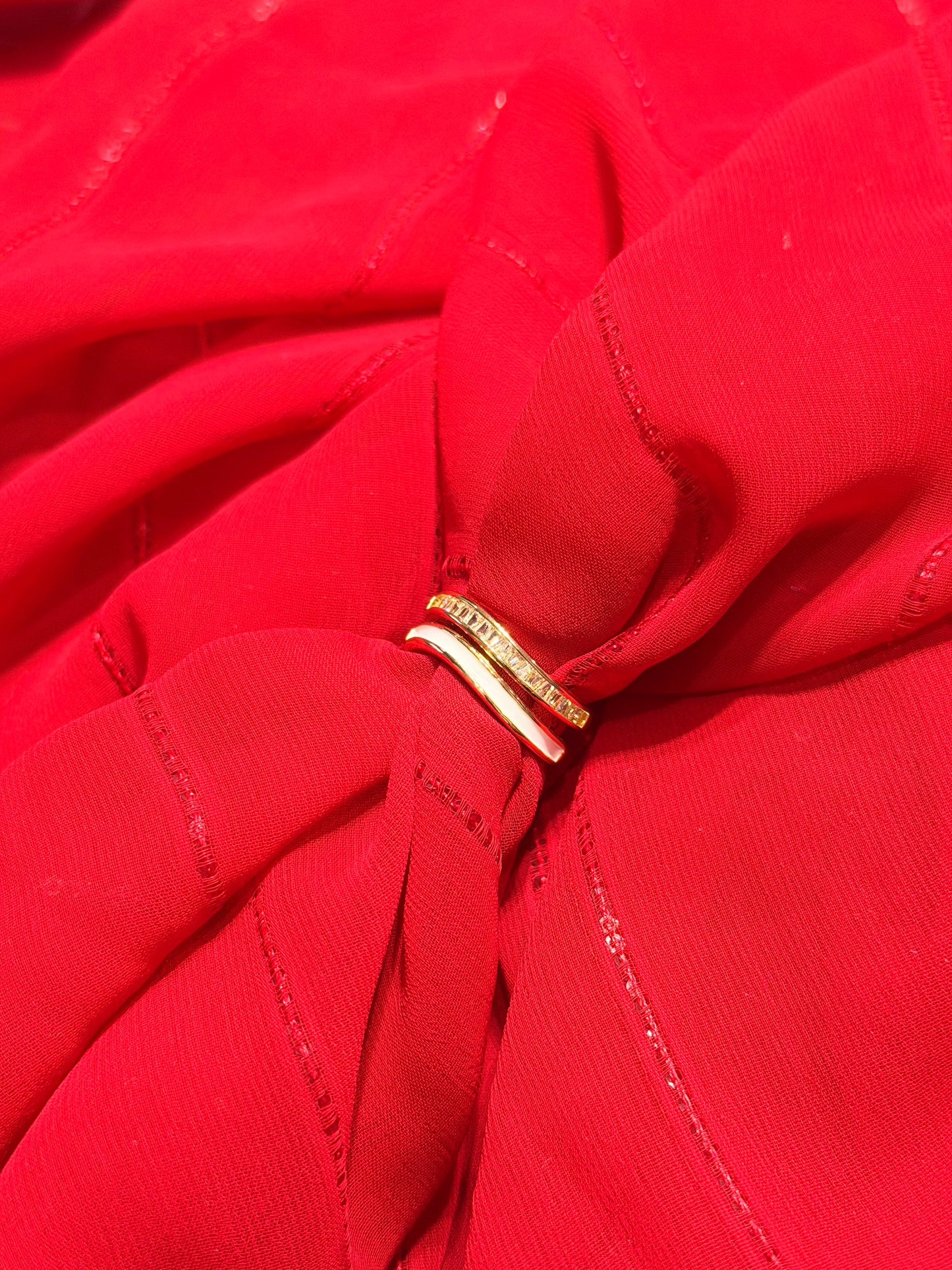 Baguette cut Diamonds with White Enamel Band Gold-plated Ring