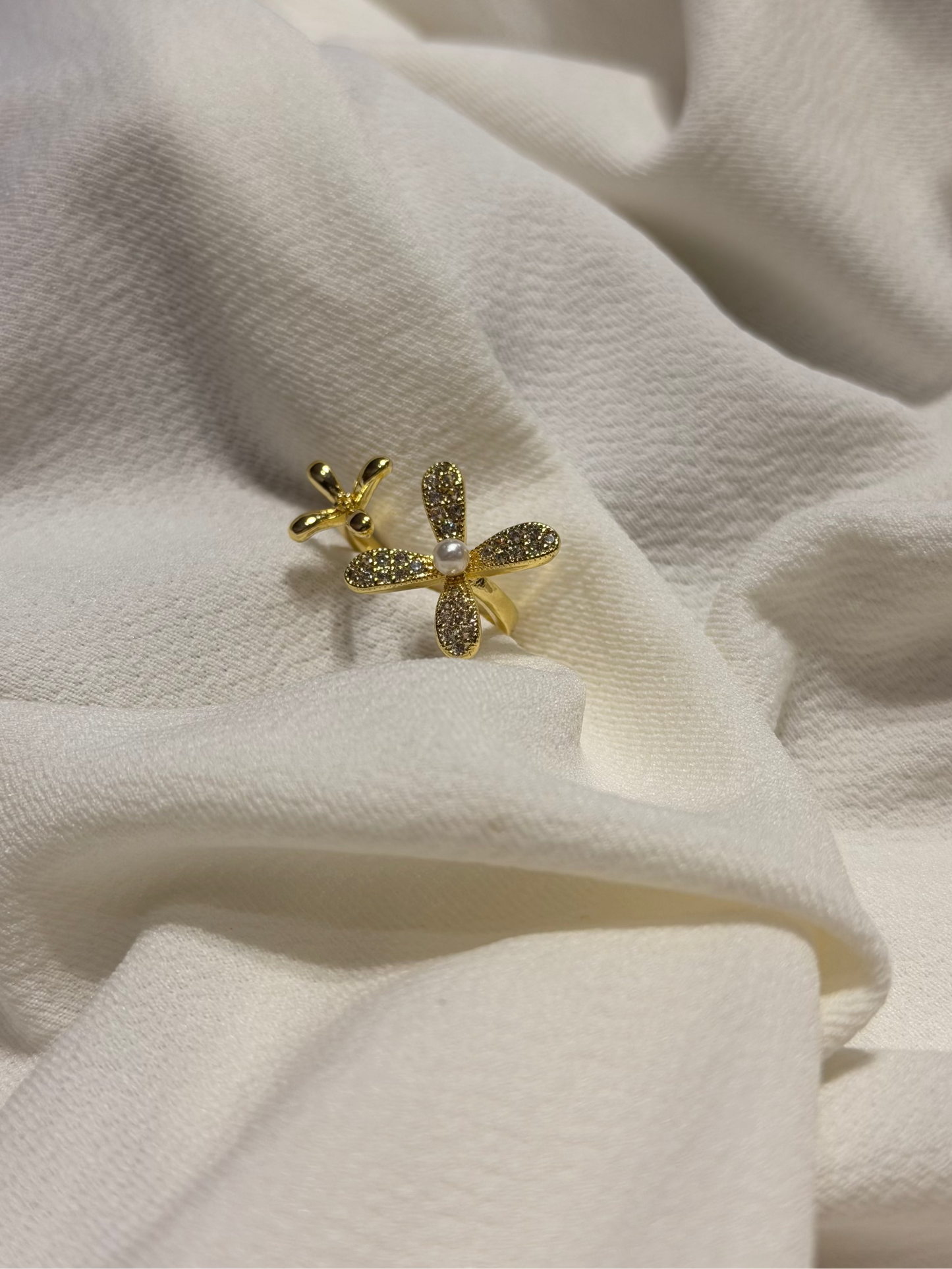 Flower with Pearl Gold-plated Ring
