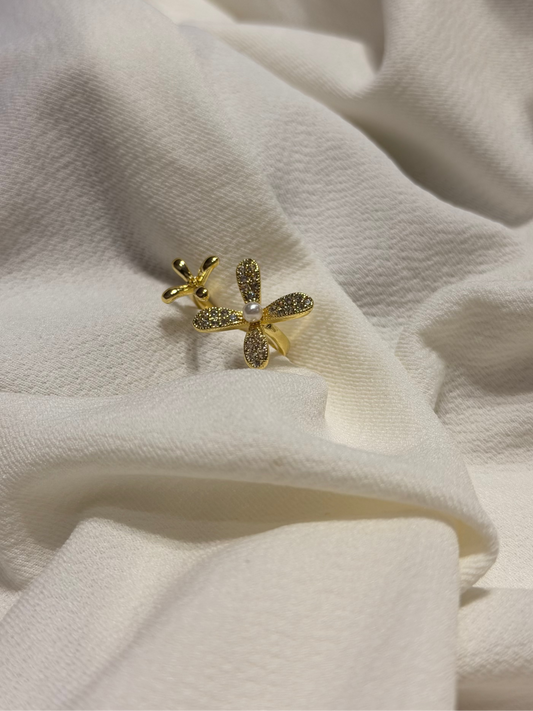 Flower with Pearl Gold-plated Ring