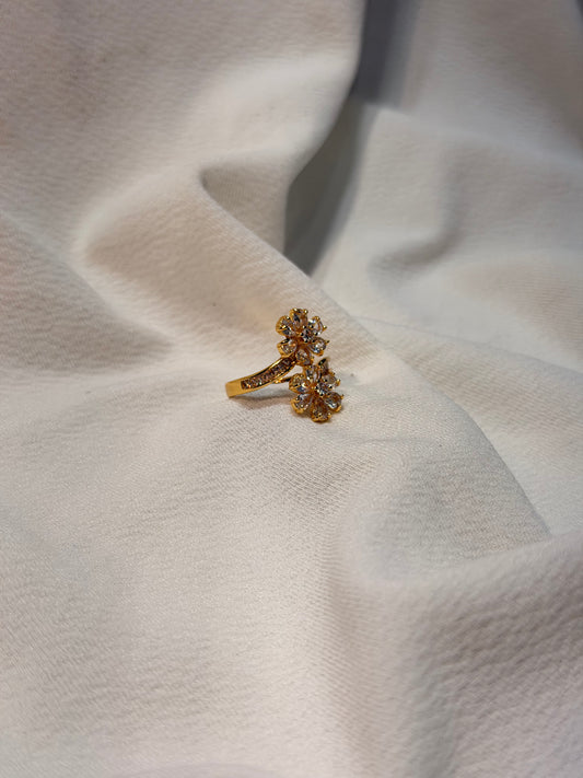 Double Flower Adjustable Gold-plated Ring