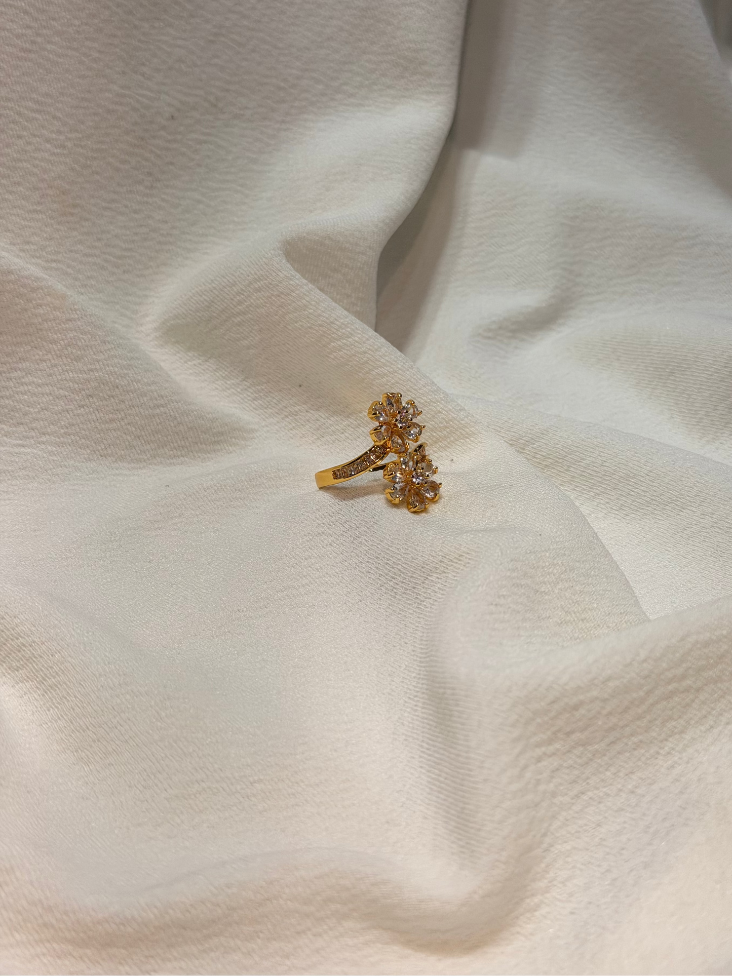 Double Flower Adjustable Gold-plated Ring
