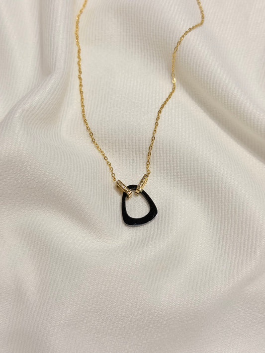 Black Enamel 22k Gold Plated AntiTarnish Chain Pendant
