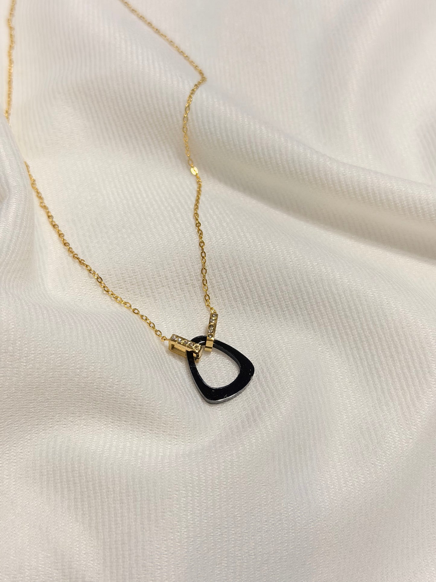 Black Enamel 22k Gold Plated AntiTarnish Chain Pendant