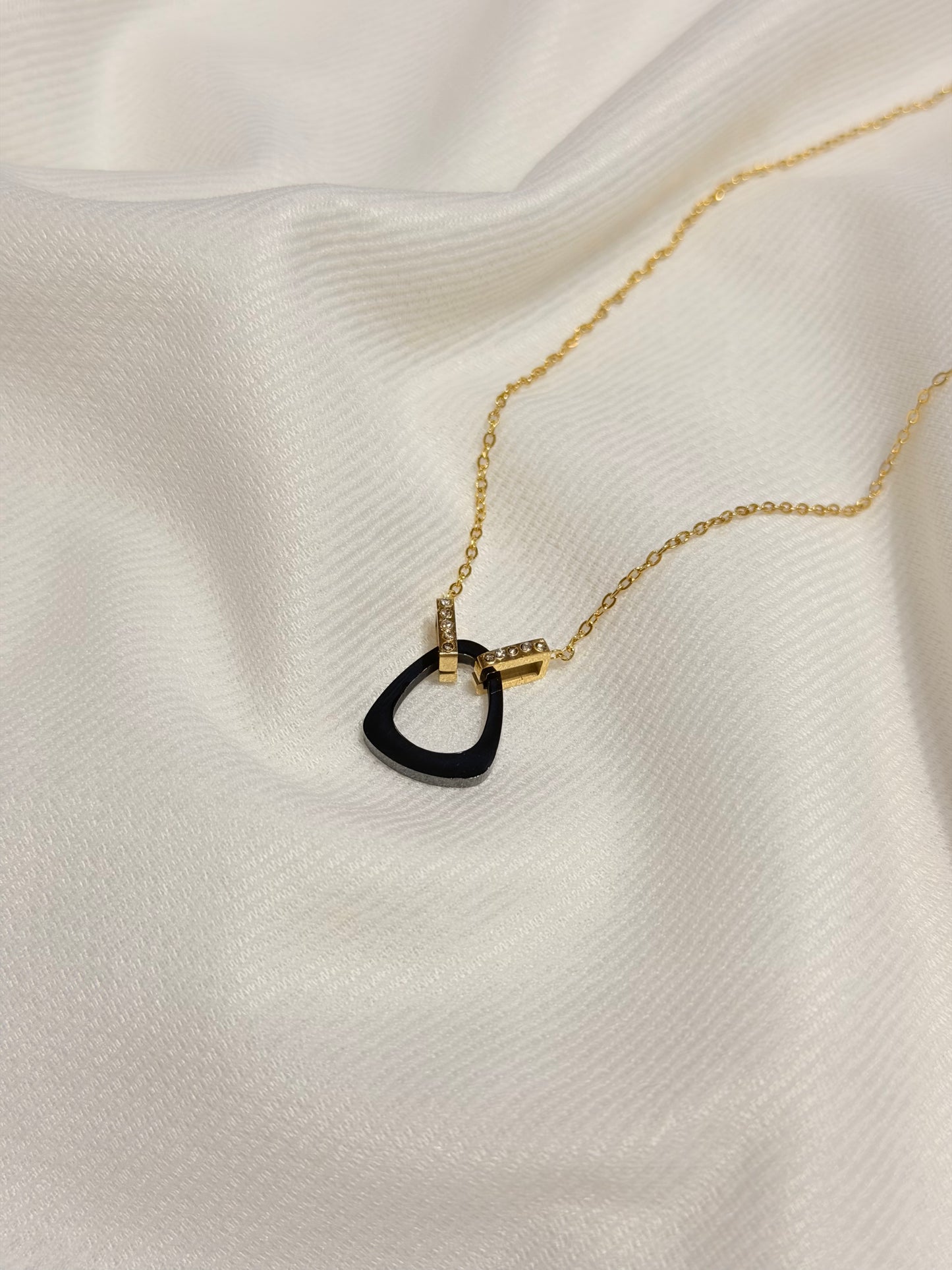Black Enamel 22k Gold Plated AntiTarnish Chain Pendant