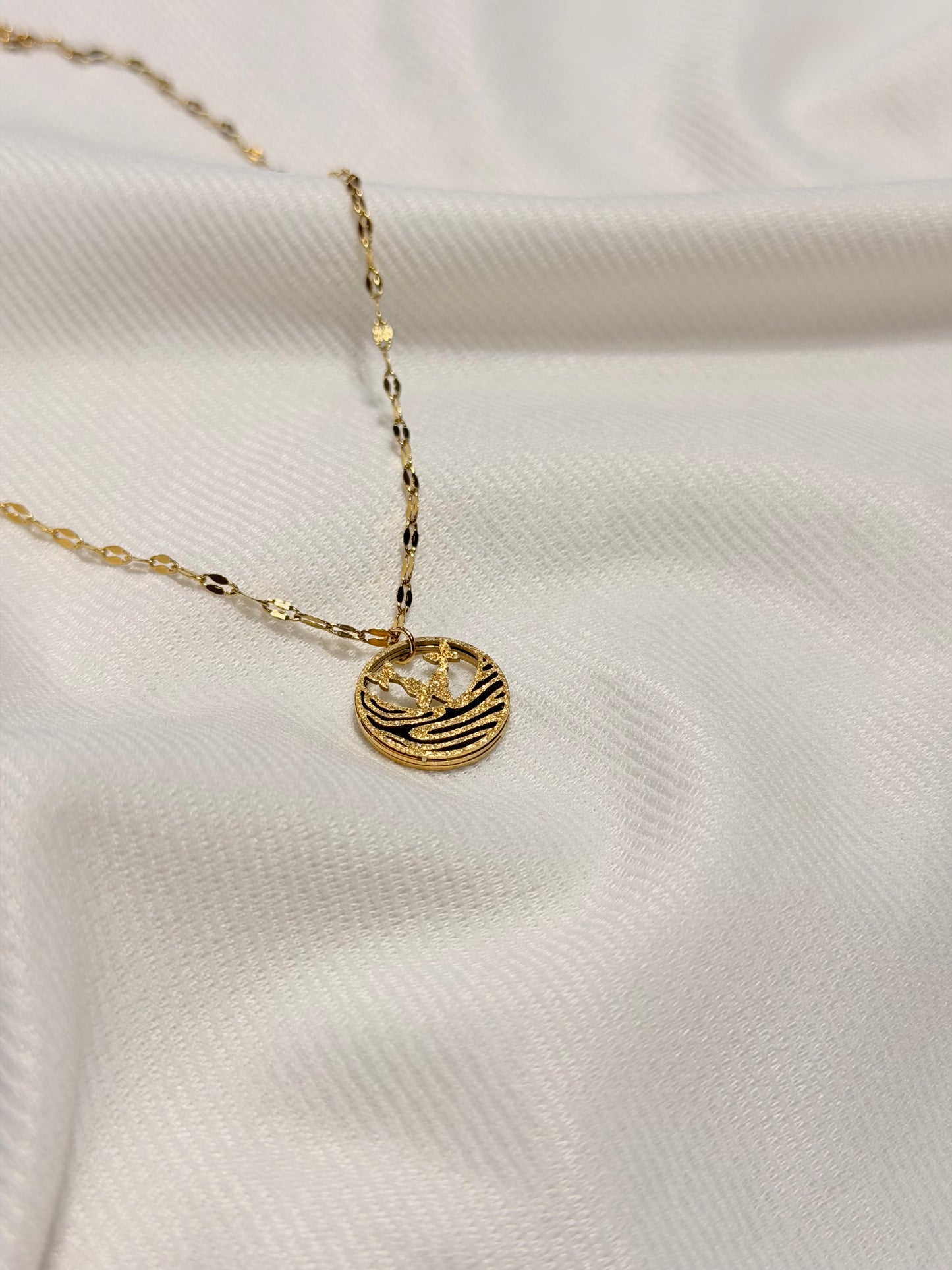 Gold and Black Enamel Gold Plated Anti Tarnish Chain Pendant