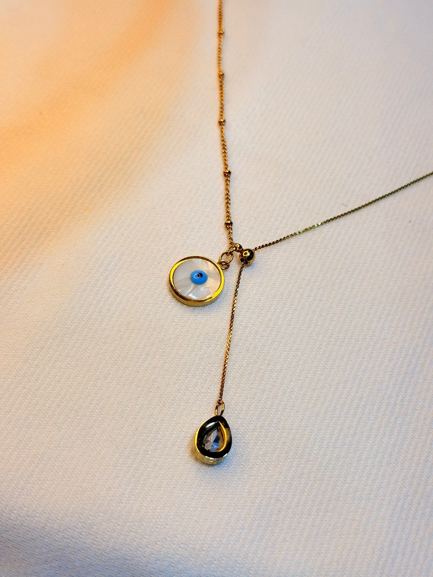 Evil Eye Charm and Romantic 22k Gold Plated Stainless Steel Anti Tarnish Chain Pendant