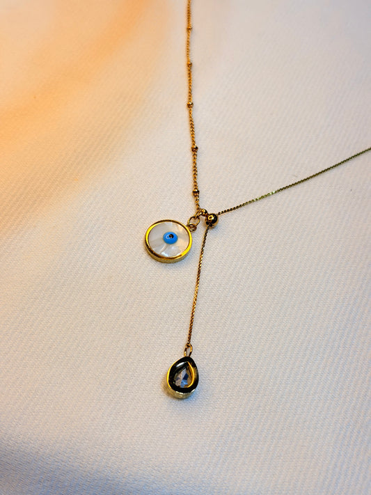 Evil Eye Charm and Romantic 22k Gold Plated Stainless Steel Anti Tarnish Chain Pendant