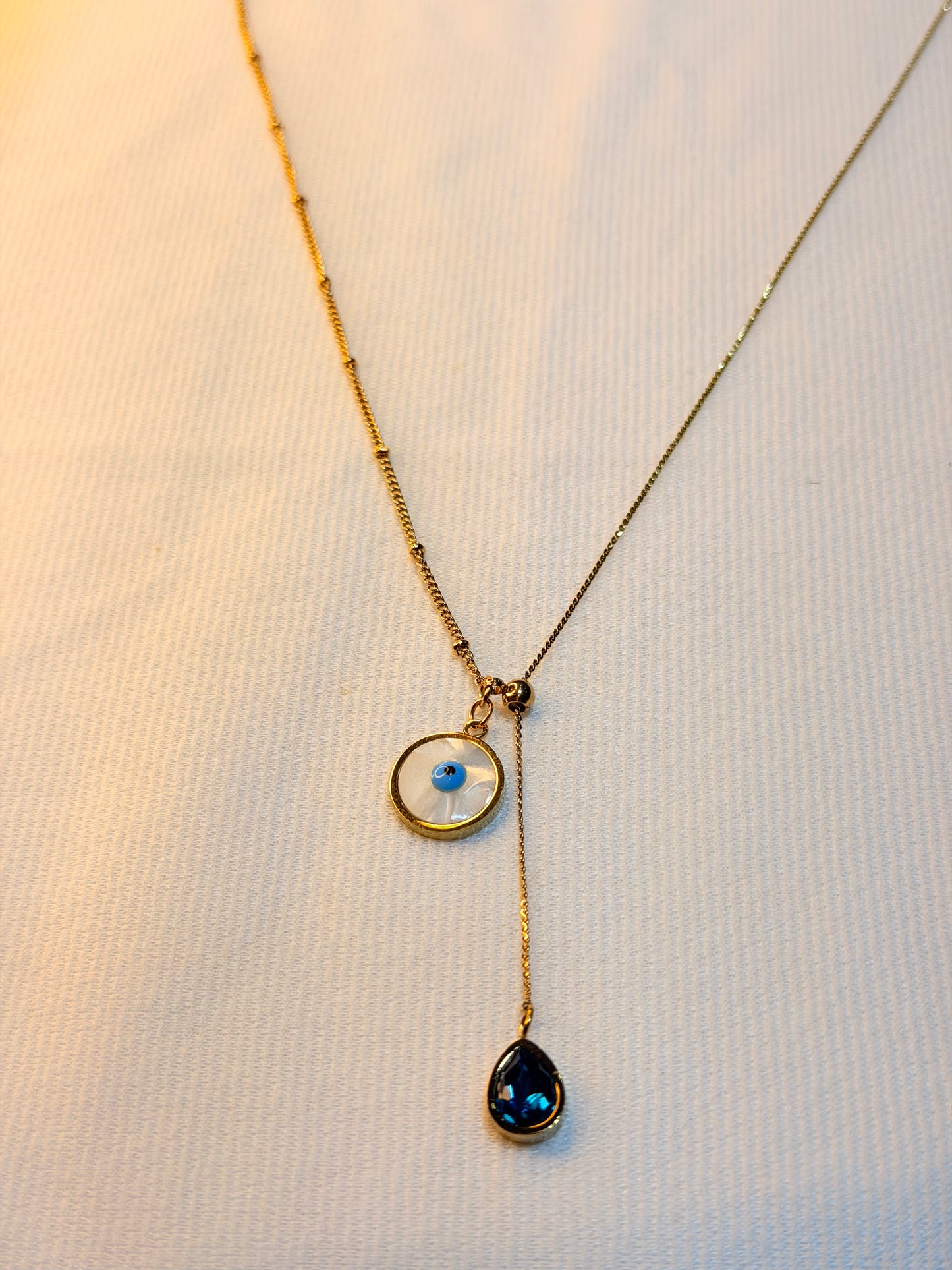 Evil Eye Charm and Romantic 22k Gold Plated Stainless Steel Anti Tarnish Chain Pendant