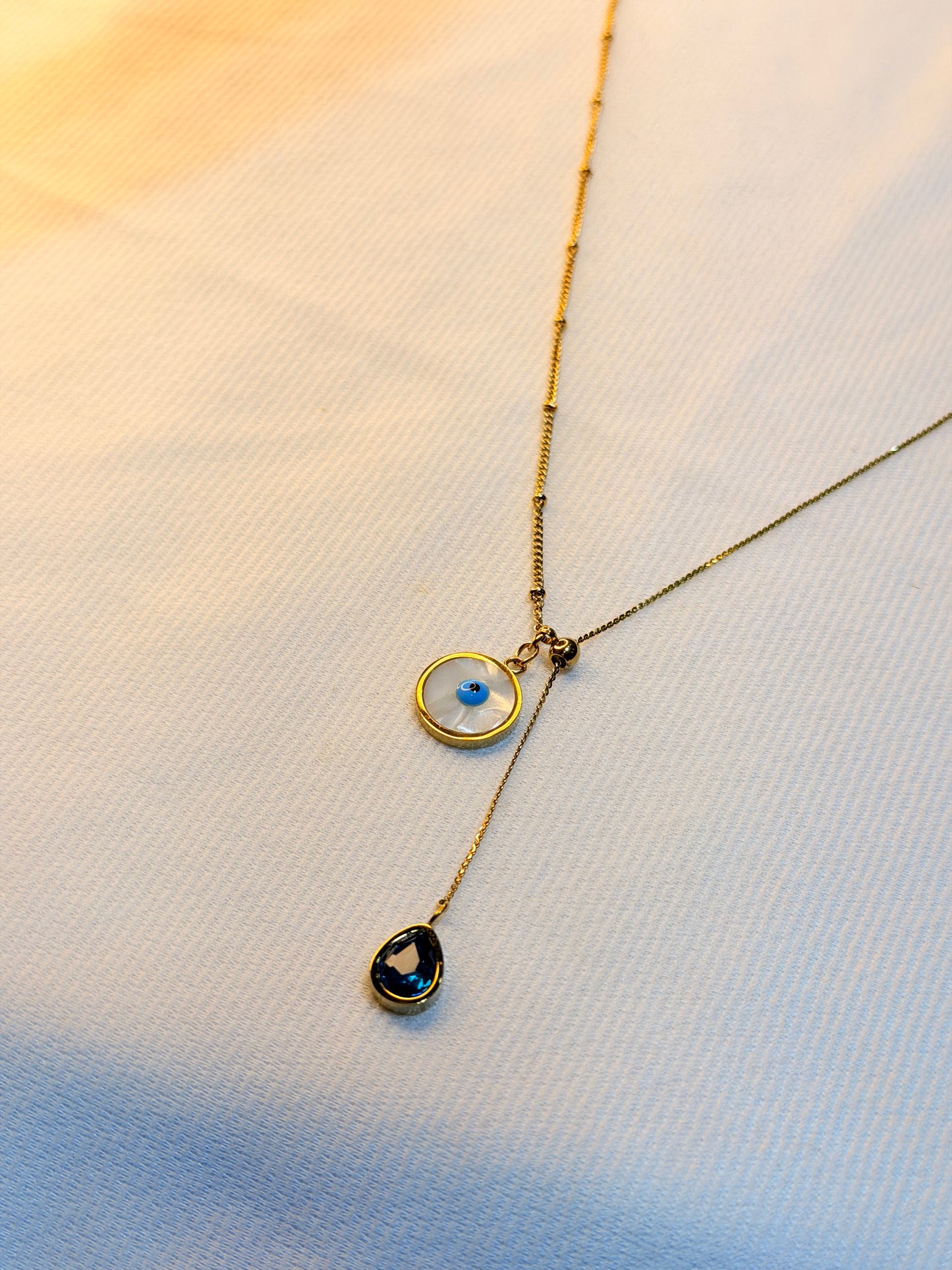 Evil Eye Charm and Romantic 22k Gold Plated Stainless Steel Anti Tarnish Chain Pendant