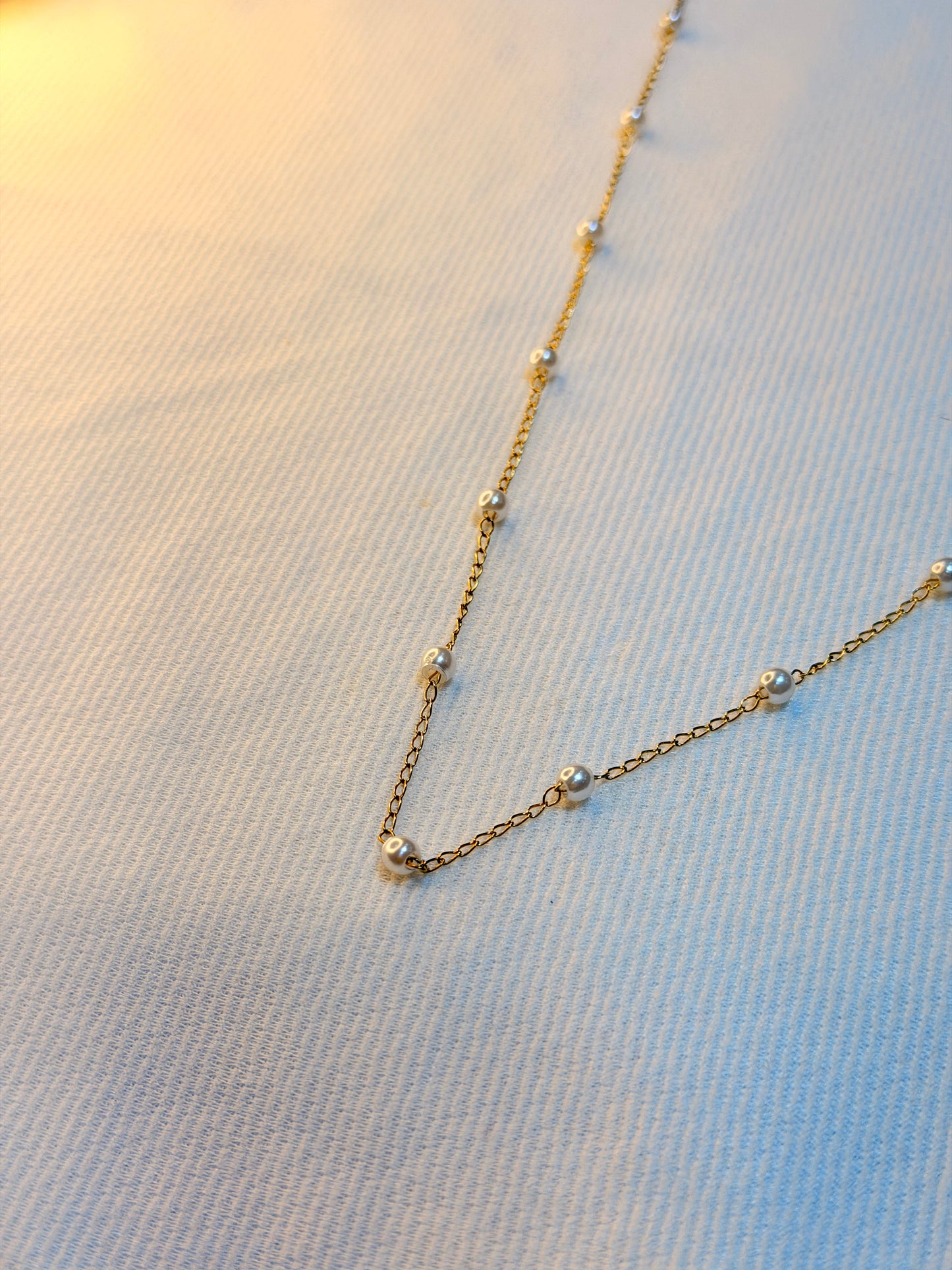 Delicate Pearl Stations 22k Gold Plated Stainless Steel Chain