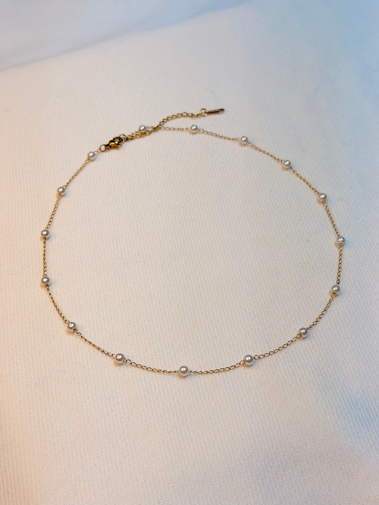 Delicate Pearl Stations 22k Gold Plated Stainless Steel Chain