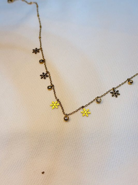 Snowflake Charm Necklace 22K Stainless Steel