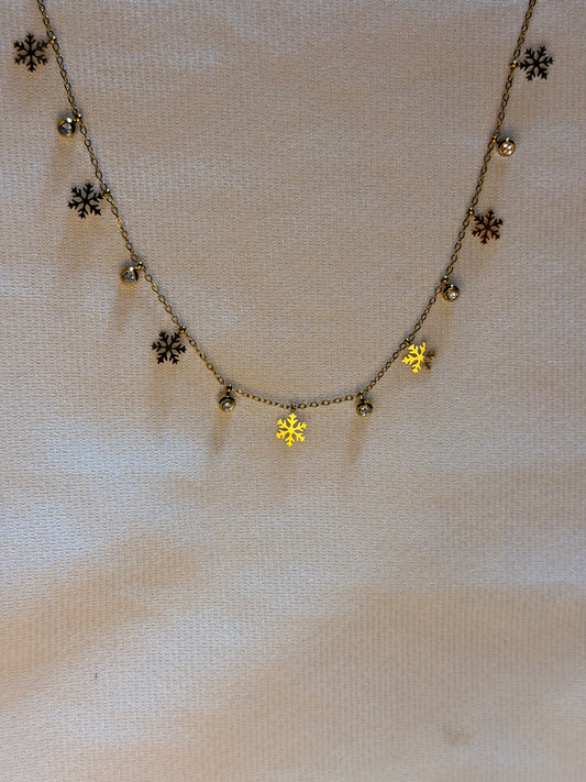 Snowflake Charm Necklace 22K Stainless Steel