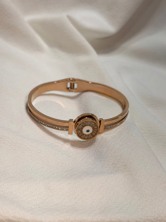 Evil Eye Rose Gold-Plated Anti Tarnish Stainless Steel Cuff Bracelet